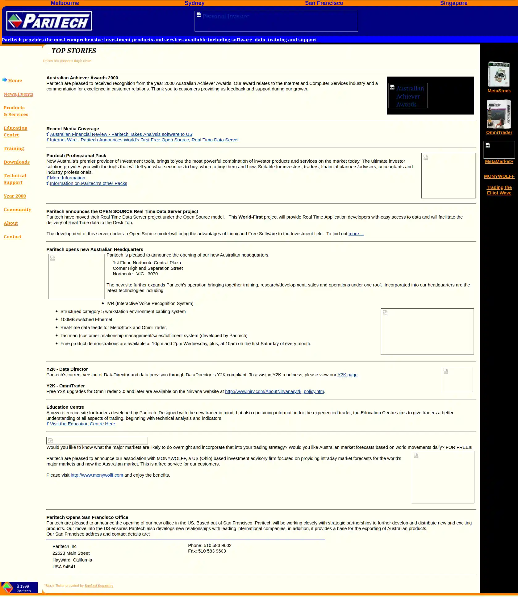 Paritech website snapshot from 2000-05-10