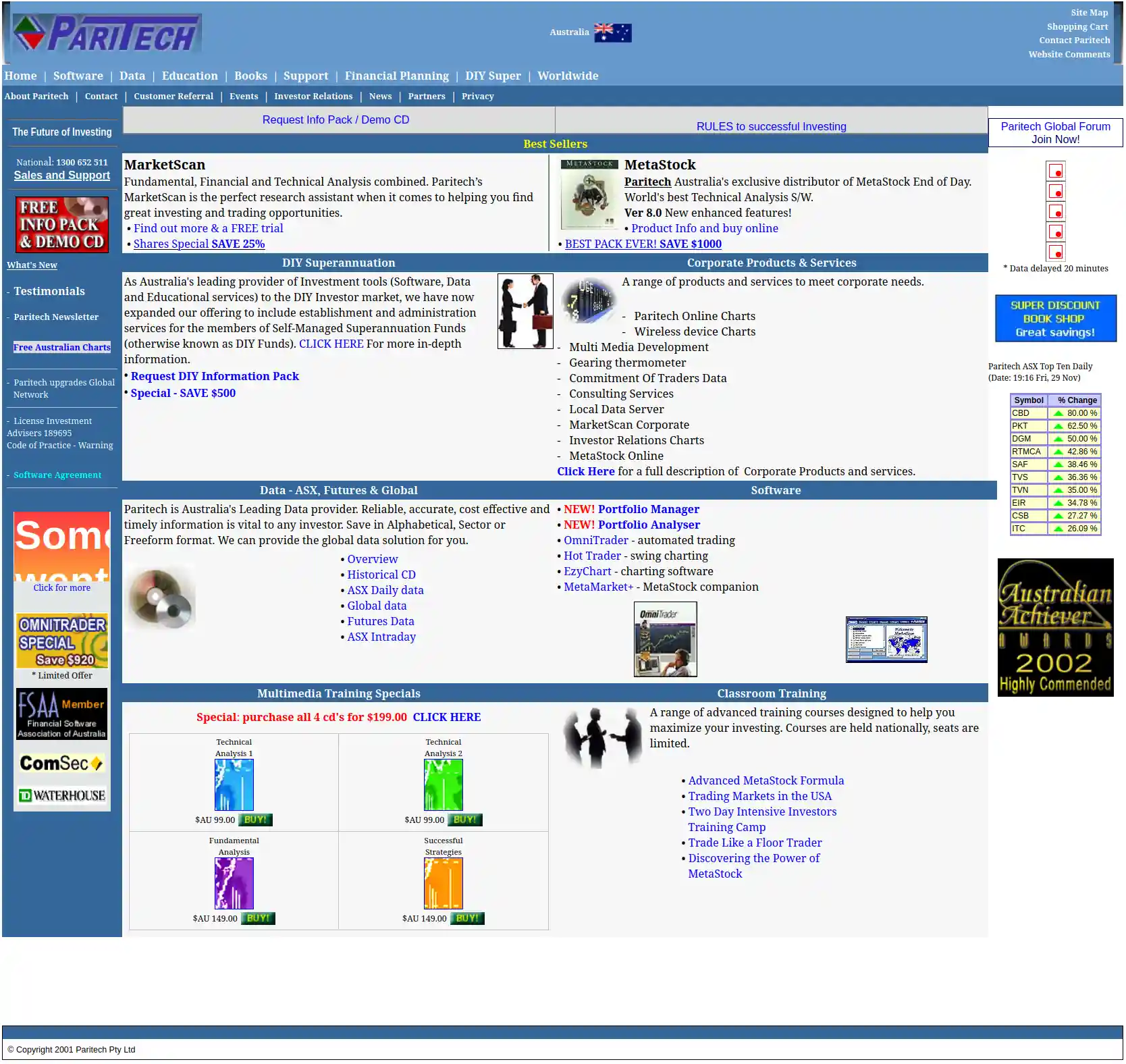 Paritech website snapshot from 2002-21-01