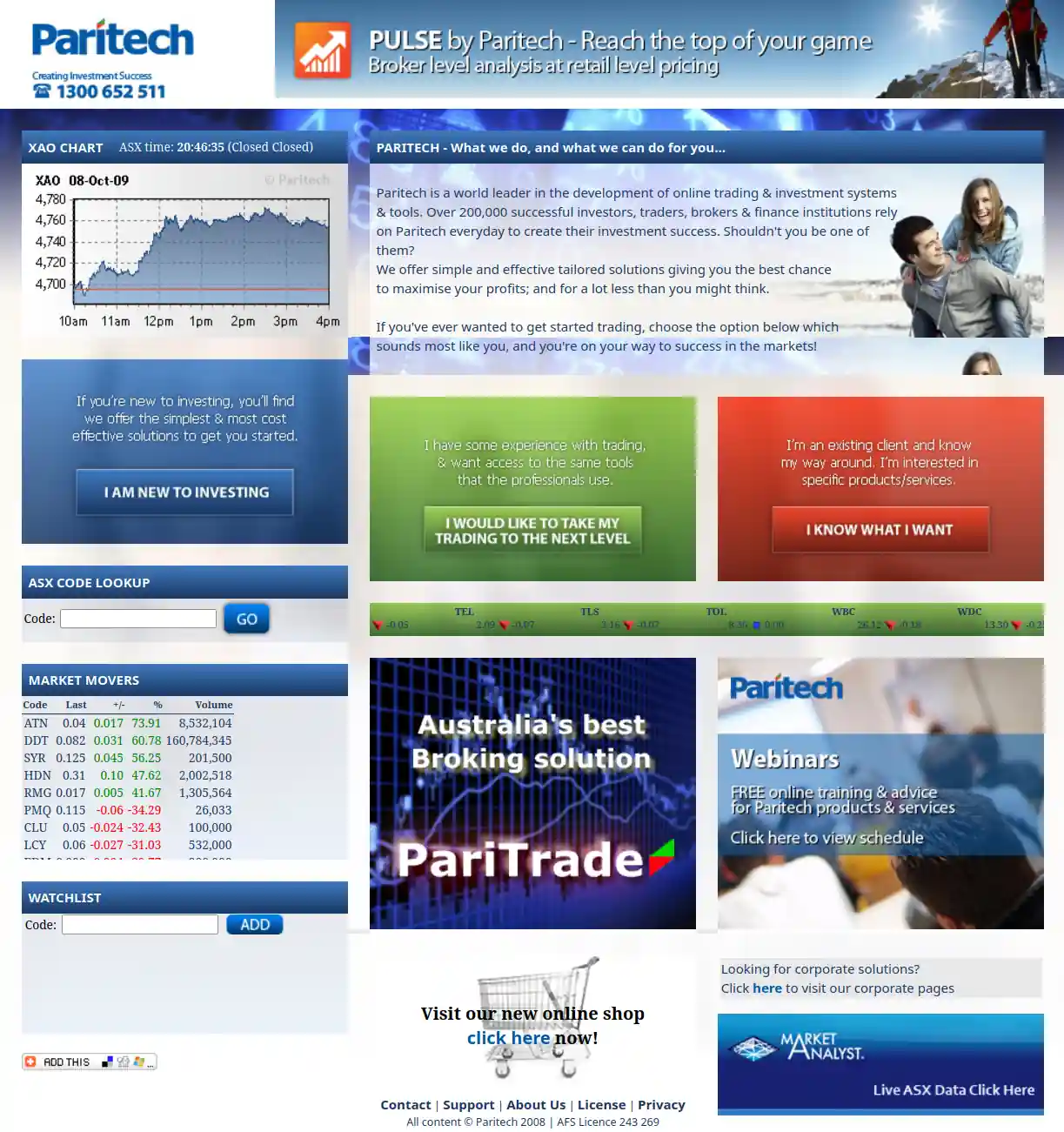 Paritech website snapshot from 2009-10-15
